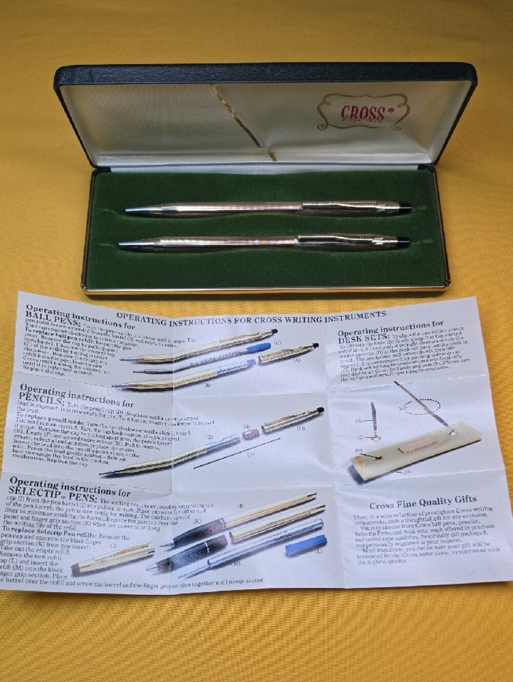 Vintage Cross 10K Gold Filled Pen & Pencil Set Cummins Engraved + Box + Papers